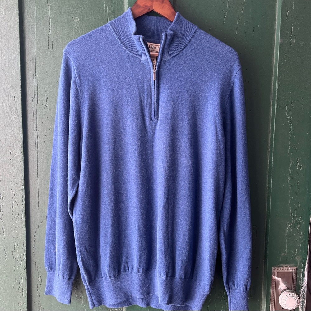 L.L. Bean Cotton/ Cashmere Blend Long Sleeve 1/4 Zip Pullover - Royal Blue - L